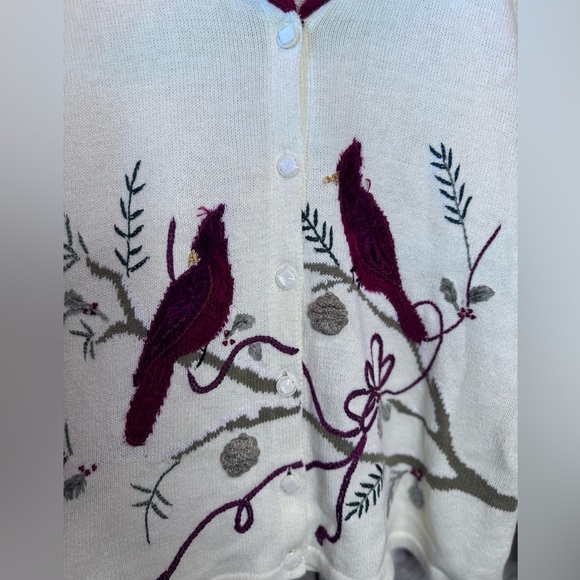 J Two Nee York Red Bird Cardinals & Bow Sweater Cardigan size XL - Picture 3 of 16